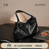 半坡饰族（bampo）【七夕礼物】女包包新款福瑞方方包头层牛皮大容量轻奢单肩斜挎包 墨碳黑【葫芦专属五金】