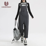 unisunny孕妇背带裤春秋外穿韩版大码时尚长裤孕期秋季休闲阔腿裤孕妇裤子 灰色 L【建议110～130斤】