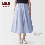 MUJI女式 凉感 抽褶裙 长半身裙 女款 纯棉 夏季款 裙子女装 BE214A6S 萨克森蓝条纹 S 155/62A