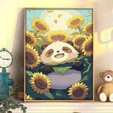 QUEENJOYdiy数字油画玫瑰手工填色油彩画治愈手工简约花卉客厅装饰画挂画 熊猫向日葵【2670】 【绷好内框+画笔颜料】 40cm*50cm