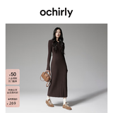 欧时力（OCHIRLY）抗起球羊毛针织连衣裙长款气质秋冬尖货 深啡 S