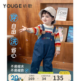 幼歌（YOUGE）婴幼儿秋季童趣卡通牛仔背带裤宽松柔软细腻不掉色裤子 牛仔蓝(66-90裆开扣)（偏大，建议选小一码） 100 cm