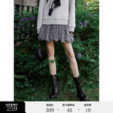 ELLE法式设计感碎花短裙女2026春季新款时尚小众休闲风别致伞裙 黑色 M