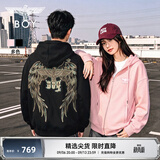 BOY LONDON【灿若繁星】春情侣风外套潮牌刺绣开衫连帽卫衣N06904 黑色七彩翅膀 S