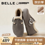 百丽（Belle）全麦吐司厚底内增高女商场同款休闲全包勃肯鞋E6V1DDM5预售 灰色-毛里（2代 | 4cm跟高） 37 (235mm)