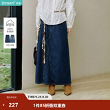 茵曼（INMAN）【100%棉】绣花衬衫女2026秋季女装新款白色立领休闲宽松长袖衬衣 深牛仔蓝半身裙-18438189 M （裤子 27码）