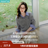 茵曼（INMAN）麻花红色翻领针织衫女2026秋季新款长袖POLO领套头厚毛衣上衣 格调灰 M
