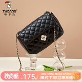 啄木鸟（TUCANO）牛皮包包女包时尚菱格链条包单肩斜挎包生日礼物送女生女朋友老婆 赫本黑中号【优质牛皮款】