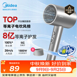 美的（Midea）8亿等离子护发电吹风 家用负离子护发吹风筒 1800W大功率快干吹风机FJ308银 节日礼物