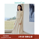 茵曼（INMAN）2026秋冬女装新款灯芯绒连衣裙新品长袖休闲针织礼服中长裙子 淡香杏-18348357H1 S