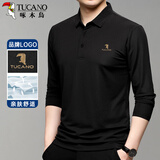 啄木鸟（TUCANO）长袖T恤男春秋季商务休闲翻领polo衫经典百搭上衣男装 黑色3XL