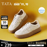 他她（TATA）新款复古增高厚底板鞋女平底德训阿甘鞋 新品推荐-米/金（单） 37