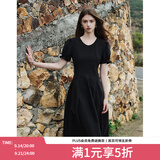 范思蓝恩夏季腰精裙气质收腰无袖背心连衣裙女夏季新款海边度假显瘦裙 黑色-有袖 M