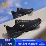 361°运动鞋男鞋秋季新品防泼水皮革面跑步鞋轻质耐磨革网透气黑色鞋子 曜石黑 45