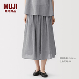 MUJI女式 强捻抽褶裙 长半身裙女款裙子女装纯棉 26年夏季BE1ZZA6S 黑色格纹 L (165/70A)