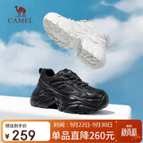 骆驼（CAMEL）老爹鞋女网布皮面拼接双系带厚底休闲鞋 L23S703108W 黑色透网 37