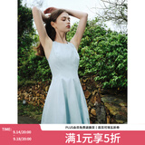 范思蓝恩夏季腰精裙气质收腰无袖背心连衣裙女夏季新款海边度假显瘦裙 浅水蓝-无袖 M