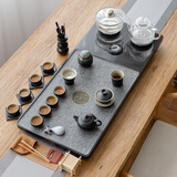 石匠同丰 整套乌金石茶盘紫砂茶具套装 带全自动电热水壶功夫茶台茶海 茶杯茶壶电磁炉茶托盘套装 同心-底部上水玻璃套装 90*40*3cm