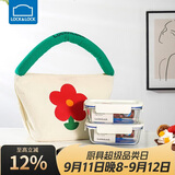 乐扣乐扣（LOCK&LOCK）清新玻璃保鲜盒微波饭盒三件套(630ml*2+便当包)LNG428S602白色
