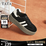 他她（TATA）新款复古增高厚底板鞋女平底德训阿甘鞋 黑/白 39