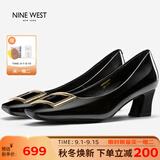 NINE WEST玖熙女鞋秋季气质高跟皮鞋女士方头单鞋子女款 NH434045FK 黑色37