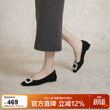 千百度（C.BANNER）单鞋女芭蕾舞鞋晚晚风平底鞋A24180005 黑色(绒面) 38