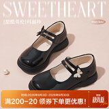 富罗迷女童皮鞋儿童公主鞋校园百搭演出鞋方口单鞋 黑色 27