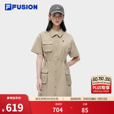 FILA FUSION 斐乐潮牌连衣裙女士工装风梭织时尚宽松衬衫裙活动自如 朦胧卡其-DK M 165/84A