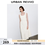 UR2026秋季新款女装气质复古U型领褶皱收腰连衣裙UWM760056+ 本白 XS
