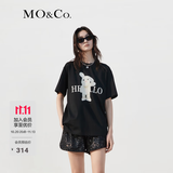 MO&Co.【抗菌防螨】免子印花圆领短袖宽松纯棉T恤上衣上装摩安珂 黑色-第2批 M 165