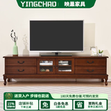 YINGCHAO实木电视柜茶几组合欧式小户型客厅卧室简易简约现代电视机柜家用 白色1.2米两层 整装发货
