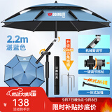 沃鼎钓鱼伞新款钓鱼遮阳伞户外垂钓伞拐杖伞大伞太阳伞沙滩伞台钓伞 2.2米 黑胶防晒 机械臂拐杖-湛蓝
