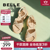 百丽（Belle）满钻条带繁星休闲凉鞋女商场款厚底凉鞋A9S2DBL4 杏色 38 (240mm)