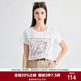帕罗（PALUOPO）短袖印花t恤上衣女夏桑蚕丝韩版正肩半袖莫代尔圆领百搭打底衫 白色 马头 XL (170/92A)
