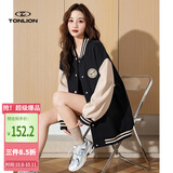 唐狮（TonLion）秋冬季款女左胸织标袖子拼色棒球服外套学院风韩版时尚百搭