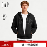 盖璞（GAP）男女装春款LOGO仿羊羔绒宽松连帽衫卫衣美版789781 灰黑色 L 美码  XL亚洲码185/104A