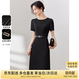 尚都比拉设计感拼接连衣裙夏季高级感气质百褶裙小个子中长裙子 雅黑色 M