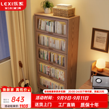 乐系（LEXI）实木书柜落地置物柜客厅书架带玻璃门收纳柜 【橡胶木】半透明-胡桃色-3层60CM-环保实木