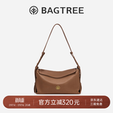 BAGTREE【朱珠同款】包包树奶盒包女包植鞣皮单肩斜挎腋下通勤Hobo枕头包 烤棕色-中号【磁吸拉链款】 高级小众