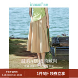 茵曼（INMAN）半身裙2026夏女装新款松紧高腰A字小个子中长白半裙子 卡其色 S