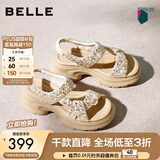 百丽（Belle）繁星亮片休闲凉鞋女2026夏新款商场同款厚底增高凉鞋F4A1DBL6 杏色 38 (240mm)