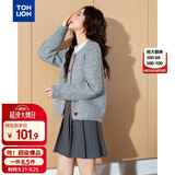 唐狮（TonLion）2025秋冬撞色扣设计圆领开衫女针织外套韩版高级感减龄上衣女