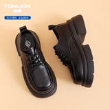 唐狮（TonLion）乐福鞋女鞋秋冬季厚底小皮鞋女士英伦风黑色单鞋女豆豆鞋 黑色38