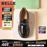 百丽海鸥乐福鞋女厚底新款小皮鞋春夏通勤单鞋JD007CM5 黑色-亮面 35