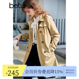 betu百图女装中长款风衣女双排扣大衣新款英伦风长外套JD2101T34 卡其色 S