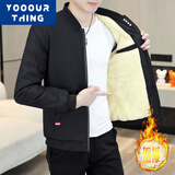YOOOURTHING棉服男秋冬加厚加绒保暖棉衣潮流修身立领男夹克时尚百搭外套男 黑色(加绒) 2XL (建议125-145斤)