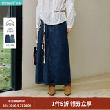 茵曼（INMAN）【100%棉】绣花衬衫女2026秋季女装新款白色立领休闲宽松长袖衬衣 深牛仔蓝半身裙-18438189 L （裤子 28码）