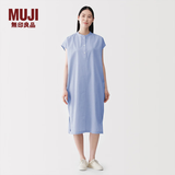 MUJI 女式 凉感 套头连衣裙 女装宽松裙子26年夏季纯棉中长裙BC2Q8C6S 蓝色格纹 M (160/84A)