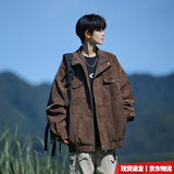 Shelley Jones美式复古pu皮衣外套男士春秋冬季宽松夹棉高级感痞帅夹克上衣服装 咖啡色 XL 体重130-145斤