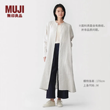 MUJI 女式 汉麻水洗 长袖衬衫连衣裙 女装裙子 26年春季 BC2R2A6S 浅银灰色条纹 L （165/88A）
